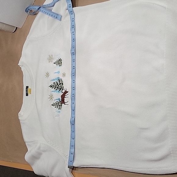 Cabelas, Size 2XL, Winter Scene Embroidered White Sweater, EUC - Picture 5 of 10